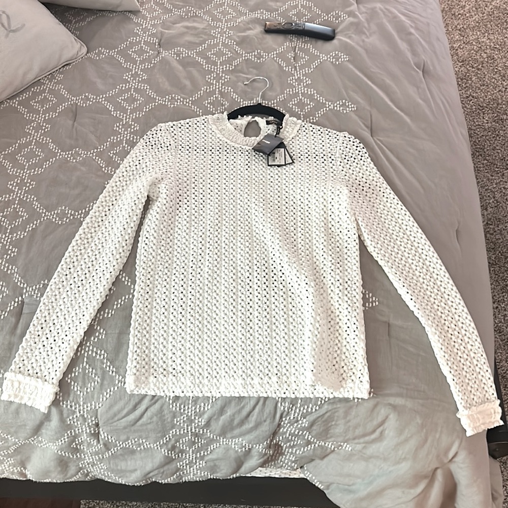Maje white long sleeve crochet and lace cutout top. Size 2.